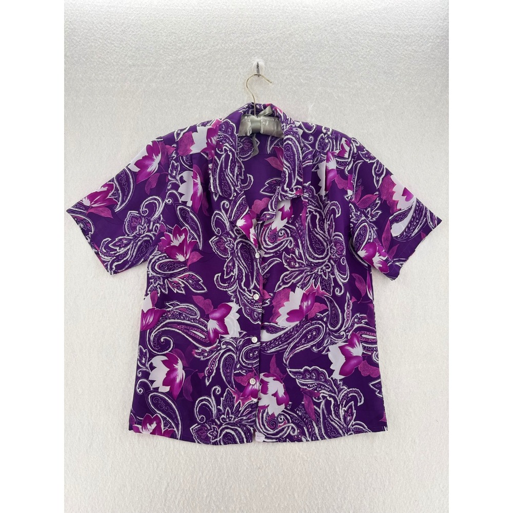 Impressions of California - VTG Short Sleeve Paisley Floral Button Up - Purple